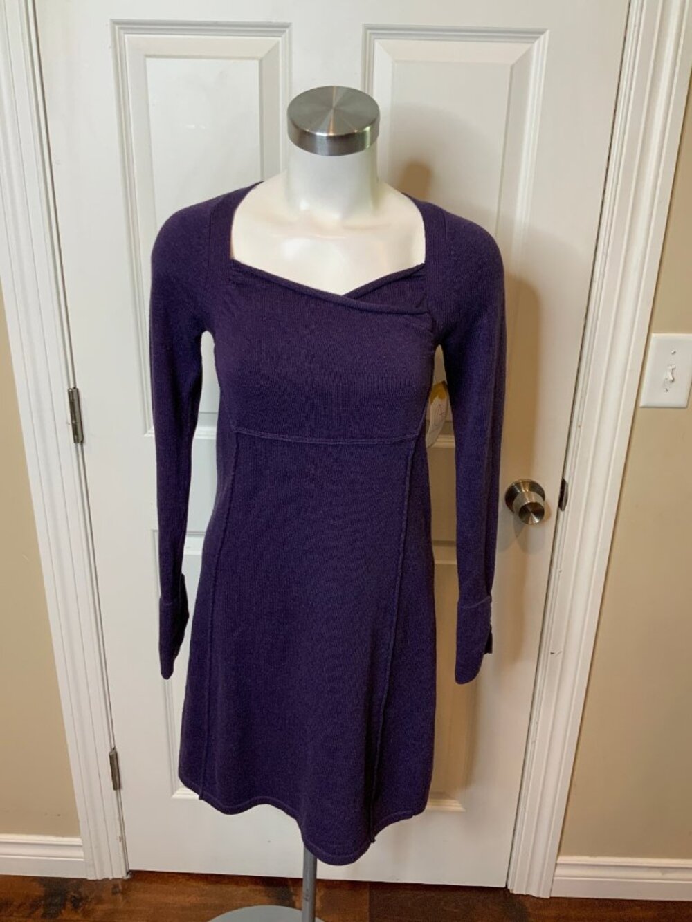 Athleta Purple Knit Square Neck Mini Sweater Dress, Size XS